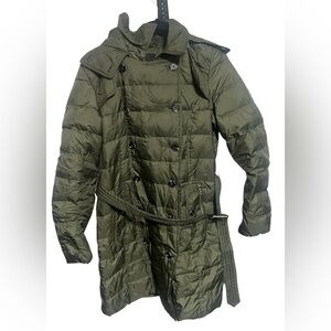 Sam Edelman Quilted Down Feather Hooded Green Jacket Sz Med